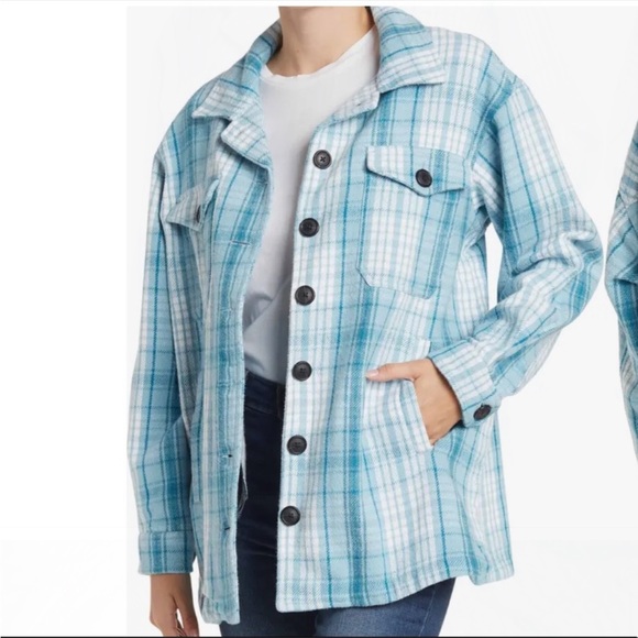 Lucky Brand blue paid shacket shirt jacket - Picture 7 of 11